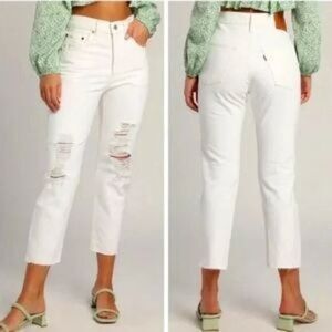 Levi's 501 High Rise Straight Leg Ankle Distressed Button fly Raw Hem White 27
